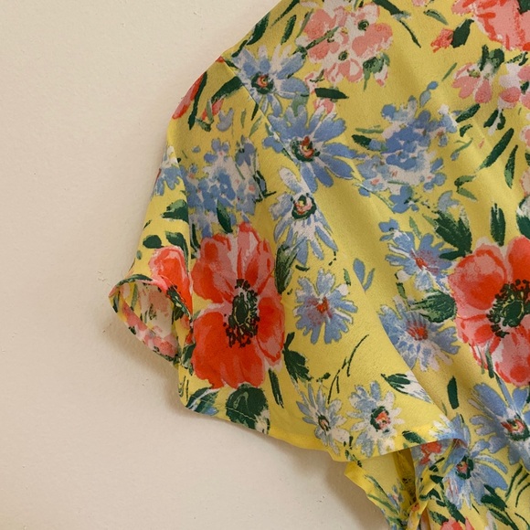 Sienna Sky Butter Yellow Floral Midi Dress | Boho Spring | Coral Blue Medium - Picture 9 of 10